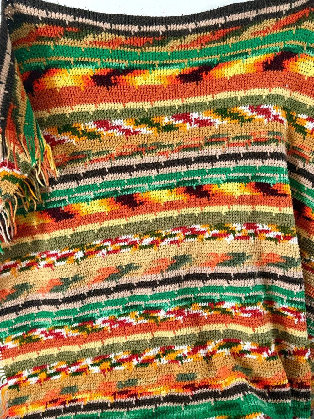 Vintage crochet fringe throw blanket colorful southwest handmade home decor